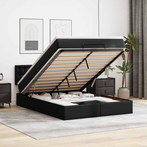vidaXL Ottoman bed met matras 140x200cm kunstleer zwart