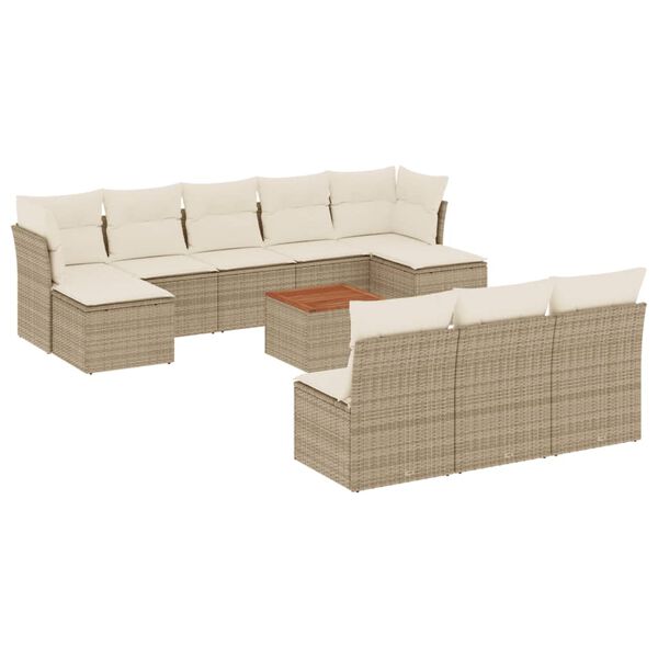 vidaXL 11-delige Tuinset met kussens poly rattan beige