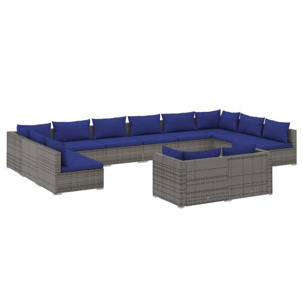 vidaXL 12-delige Loungeset met kussens poly rattan grijs