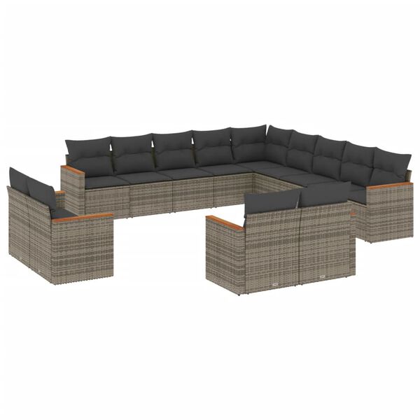 vidaXL 13-delige Loungeset met kussens poly rattan grijs