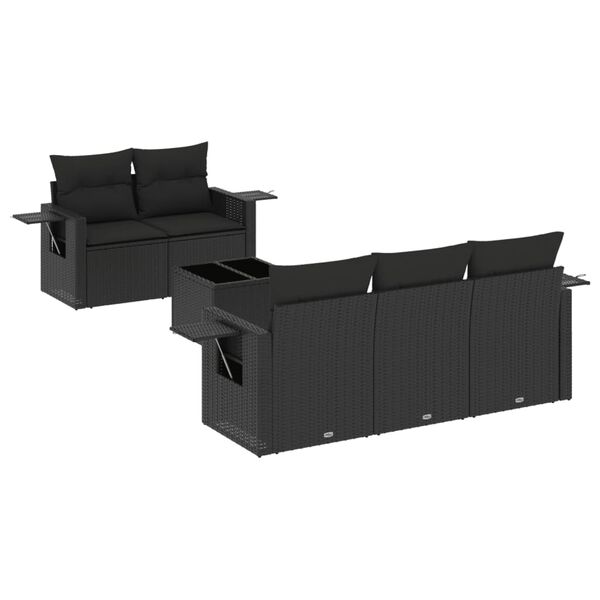 vidaXL 6-delige Loungeset met kussens poly rattan zwart