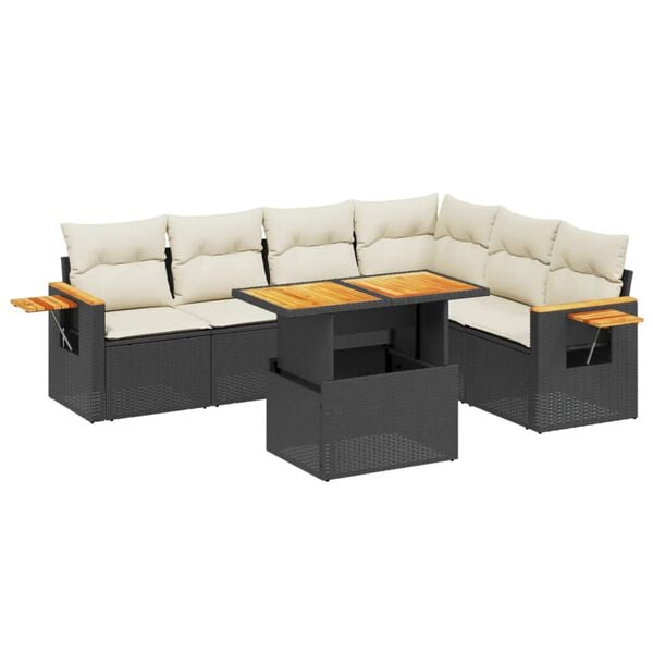 vidaXL 7-delige Loungeset met kussens poly rattan zwart