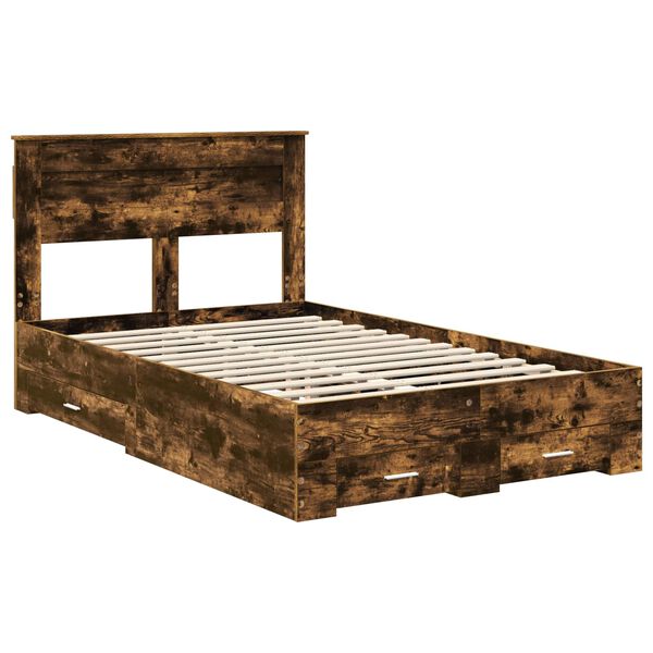 vidaXL Bedframe met hoofdeinde Gerookt eiken 120 x 190 cm Bewerkt hout