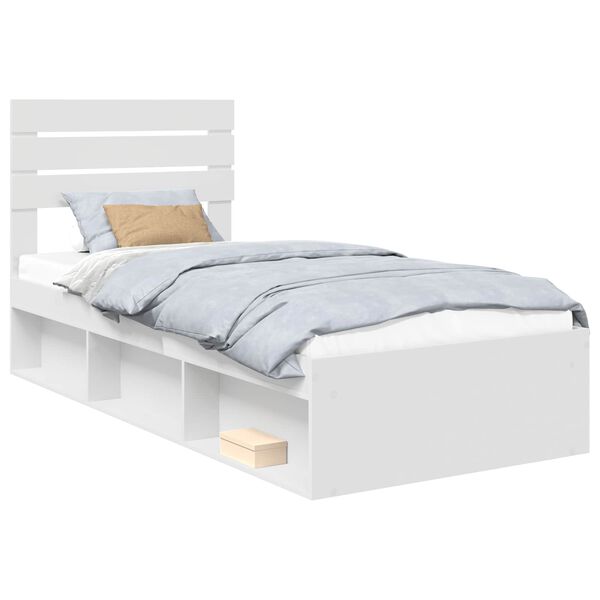 vidaXL Bedframe met hoofdeinde Wit 75 x 190 cm Massief grenenhout