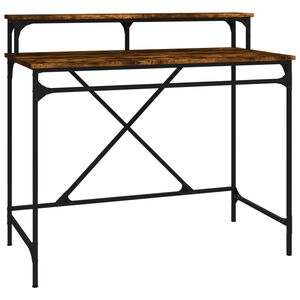 vidaXL Bureau 100x50x90 cm bewerkt hout en ijzer gerookt eikenkleurig