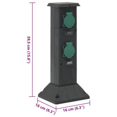 vidaXL Tuinstopcontact kolom 4-wegs 16x16x39,5 cm zwart en groen
