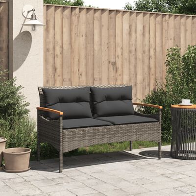 vidaXL Tuinbank met kussens 116x62,5x74 cm poly rattan grijs