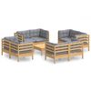 vidaXL 9-delige Loungeset met grijze kussens grenenhout