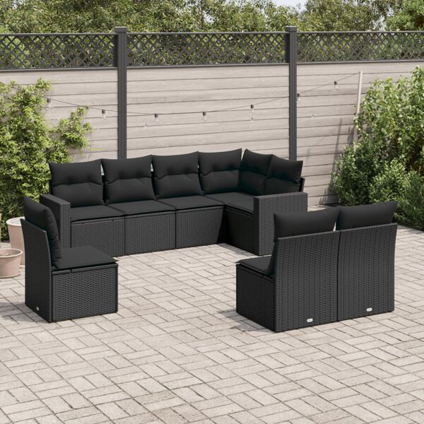 vidaXL 8-delige Loungeset met kussens poly rattan zwart