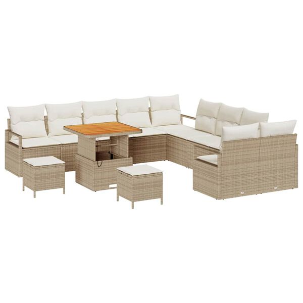 vidaXL Tuin Sofa Set met kussen 13 pcs Beige Poly riet