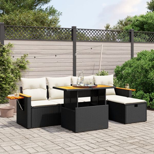 vidaXL 6-delige Loungeset met kussens poly rattan zwart