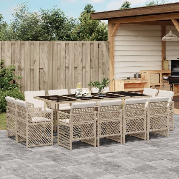vidaXL 13-delige Tuinset met kussens poly rattan beige