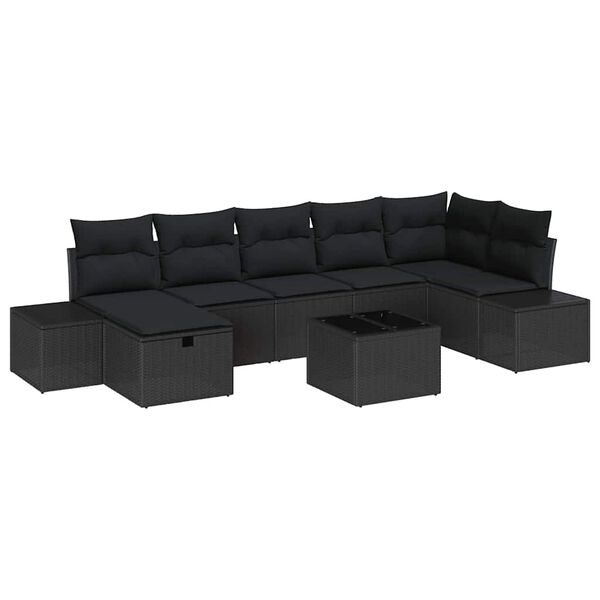 vidaXL Tuin Sofa Set met kussen 8 pcs Zwart poly rattan