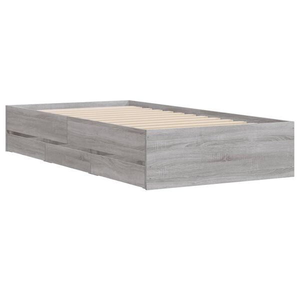 vidaXL Bedframe met lades bewerkt hout grijs sonoma eiken 75x190 cm