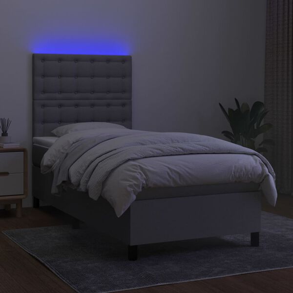 vidaXL Boxspring met matras en LED stof lichtgrijs 90x200 cm