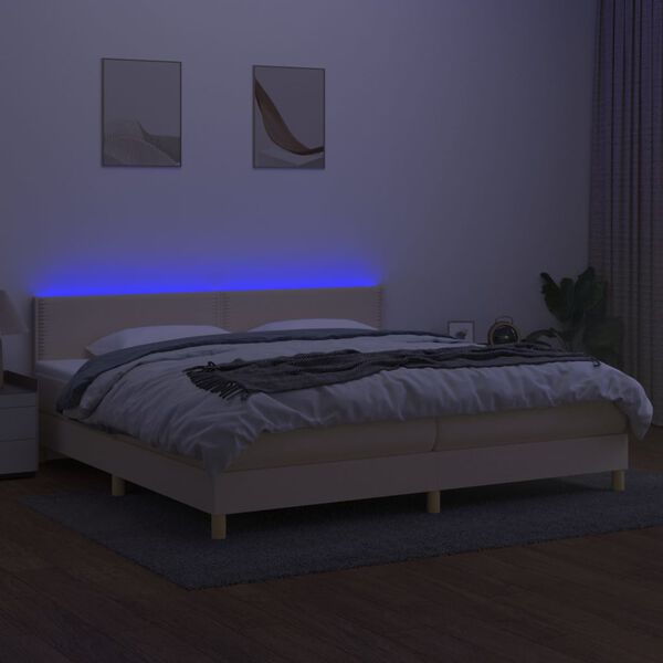 vidaXL Boxspring met matras en LED stof cr&egrave;mekleurig 200x200 cm