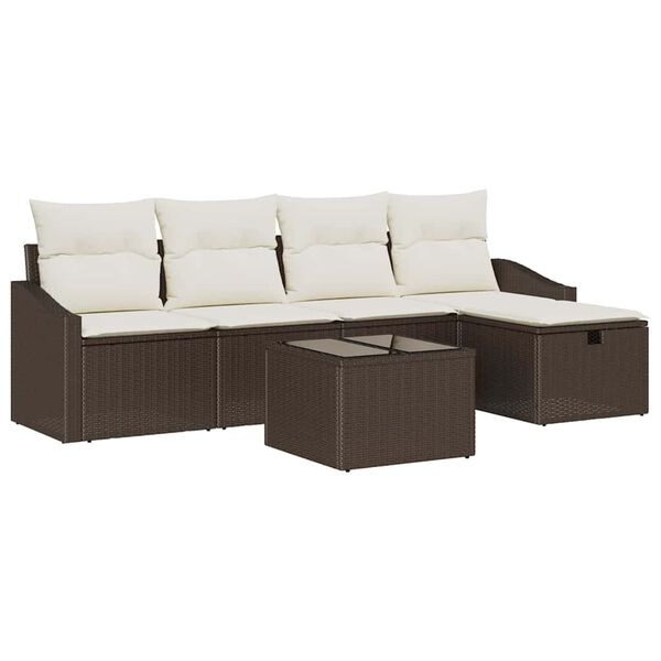 vidaXL Bankstel met kussen 6 pcs poly rattan