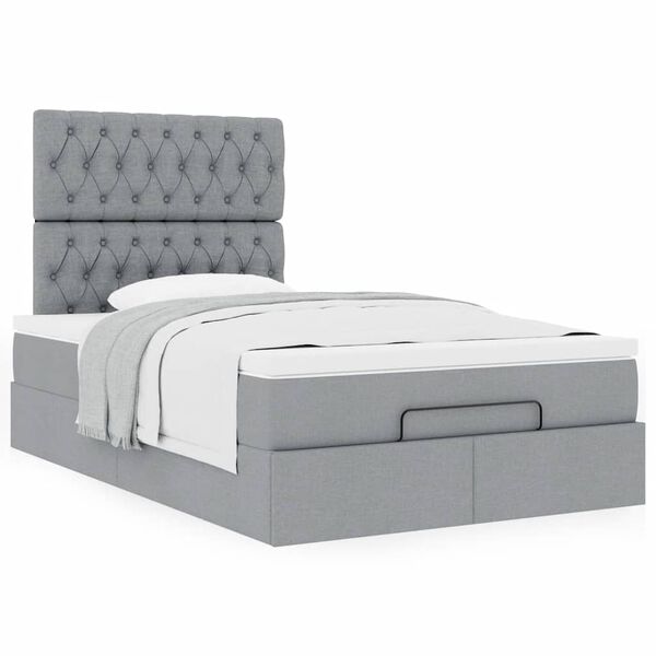 vidaXL Ottoman bed met matras 120x190 cm stof lichtgrijs