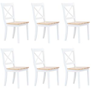 vidaXL Eetkamerstoelen 6 st massief rubberwood wit en naturel
