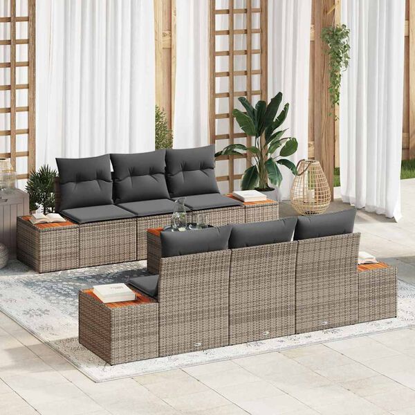 vidaXL Tuin Sofa Set met kussen met opslag 7 pcs Grijs Poly riet