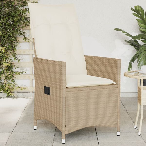 vidaXL Tuinstoel verstelbaar met kussens poly rattan beige