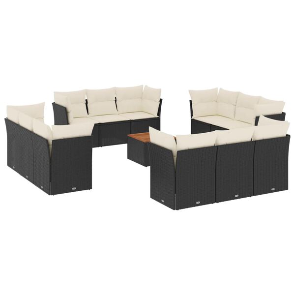 vidaXL 13-delige Loungeset met kussens poly rattan zwart