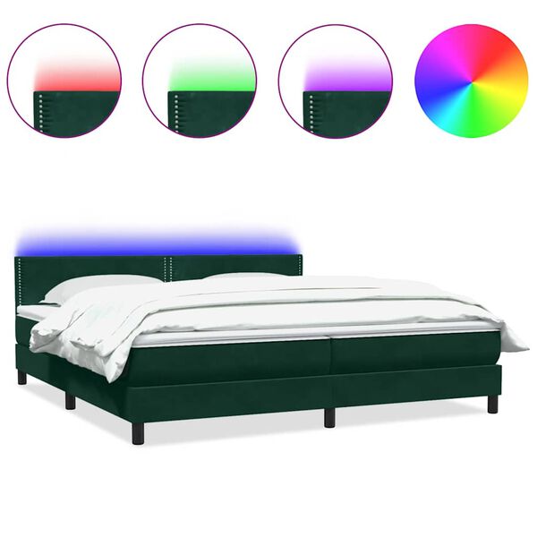 vidaXL Boxspring met matras en LED fluweel donkergroen 200x210 cm