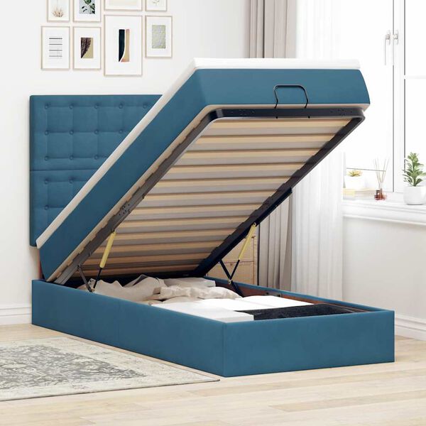 vidaXL Ottoman bed met matrassen 100x200cm fluweel donkerblauw
