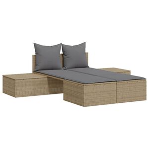 vidaXL Ligbed 2-persoons met kussens poly rattan beige
