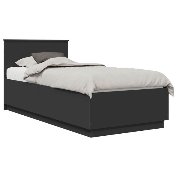 vidaXL Bedframe met hoofdeinde Zwart 90 x 200 cm Bewerkt hout