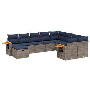 vidaXL 10-delige Loungeset met kussens poly rattan grijs