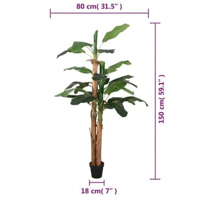 vidaXL Kunstplant bananenboom 18 bladeren 150 cm groen