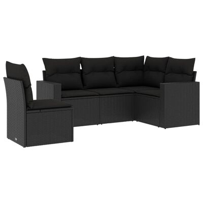 vidaXL 5-delige Loungeset met kussens poly rattan zwart