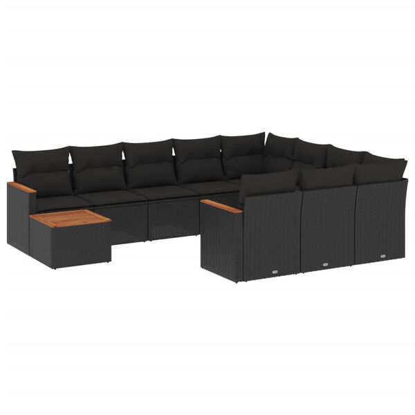 vidaXL 11-delige Loungeset met kussens poly rattan zwart