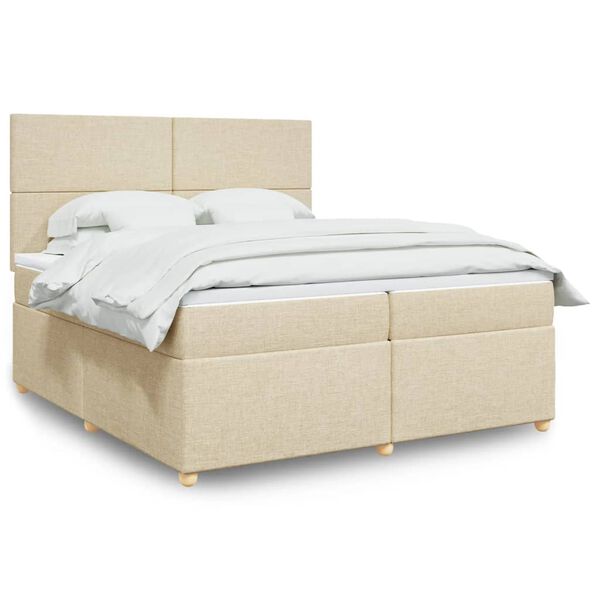 vidaXL Boxspring met matras stof cr&egrave;mekleurig 200x200 cm