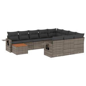 vidaXL 11-delige Loungeset met kussens poly rattan grijs