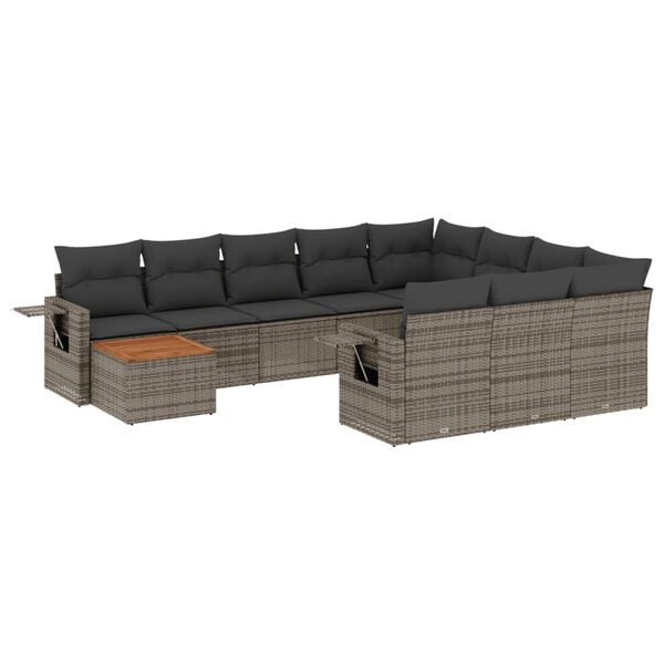 vidaXL 11-delige Loungeset met kussens poly rattan grijs