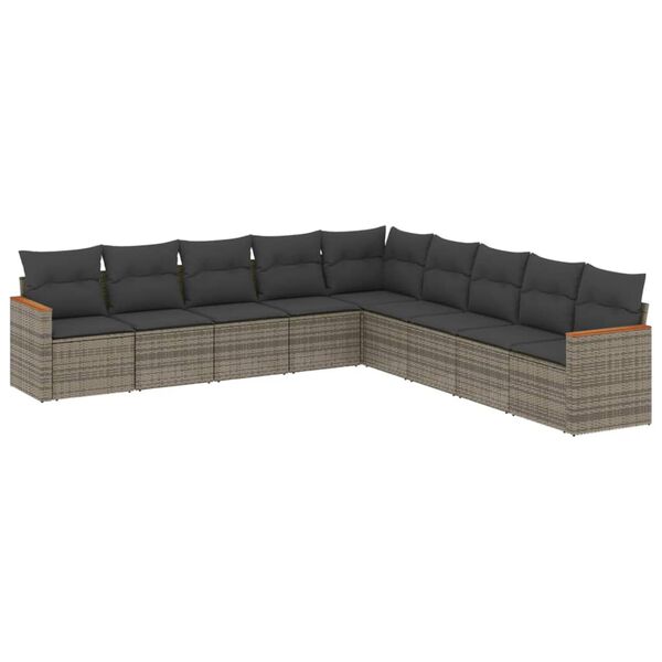vidaXL 9-delige Loungeset met kussens poly rattan grijs