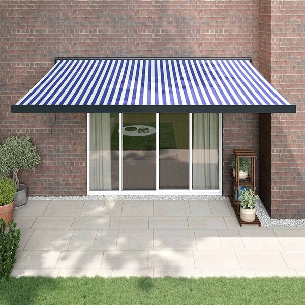 vidaXL Luifel uittrekbaar 4,5x3 m stof en aluminium blauw en wit