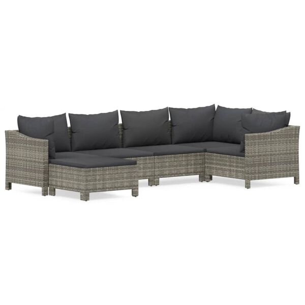 vidaXL 6-delige Loungeset met kussens poly rattan grijs