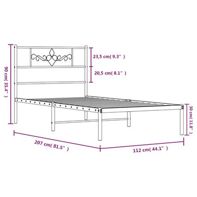 vidaXL Bedframe met hoofdbord metaal wit 107x203 cm