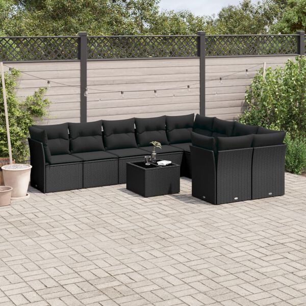 vidaXL 10-delige Loungeset met kussens poly rattan zwart