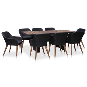 vidaXL 9-delige Tuinset met kussens poly rattan zwart