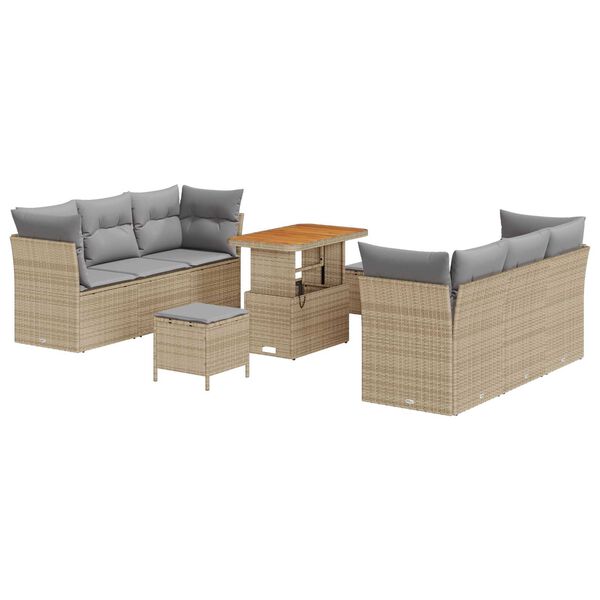 vidaXL Tuin Sofa Set met kussen 9 pcs Beige en Licht Grijs poly rattan