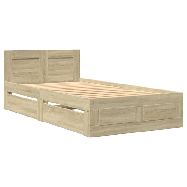 vidaXL Bedframe met hoofdeinde bewerkt hout sonoma eiken 100x200 cm