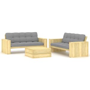 vidaXL 3-delige Loungeset met kussens ge&iuml;mpregneerd grenenhout
