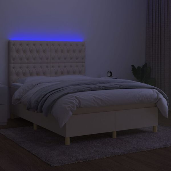 vidaXL Boxspring met matras en LED stof cr&egrave;mekleurig 140x200 cm
