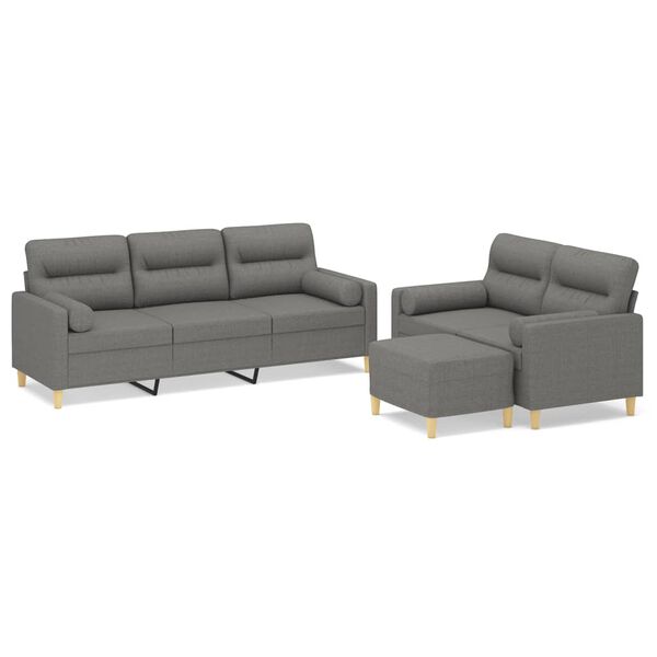 vidaXL 3-delige Loungeset met sierkussens en kussens stof donkergrijs