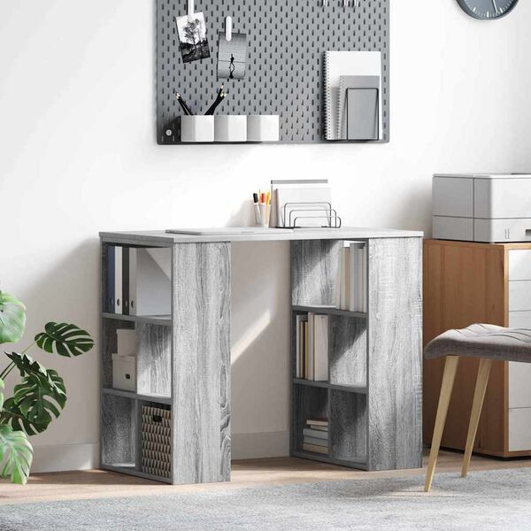 vidaXL Bureau met plank Grijs Sonoma 90 x 50 x 75 cm Bewerkt hout