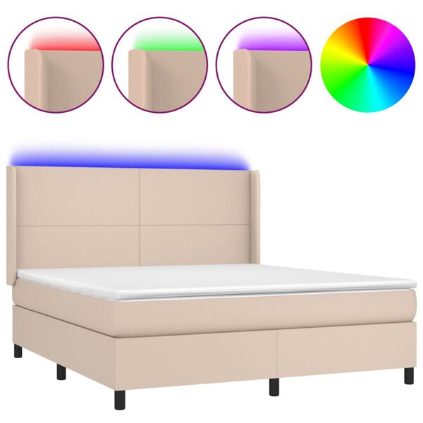 vidaXL Boxspring met matras en LED kunstleer cappuccinokleur 180x200cm